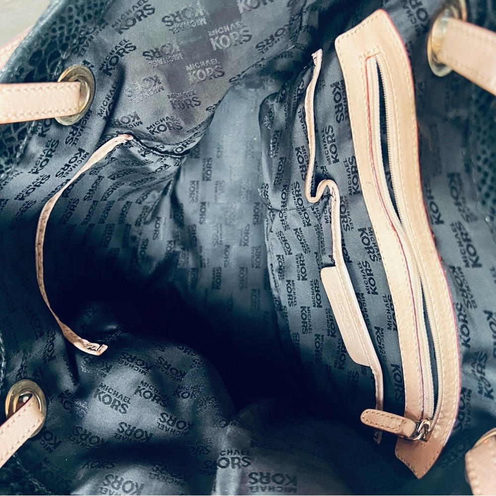 MICHAEL Black Patent Embossed Python Jet Set Tote. slight color peal in corner